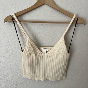 H&M pale yellow knit-crop with spaghetti straps